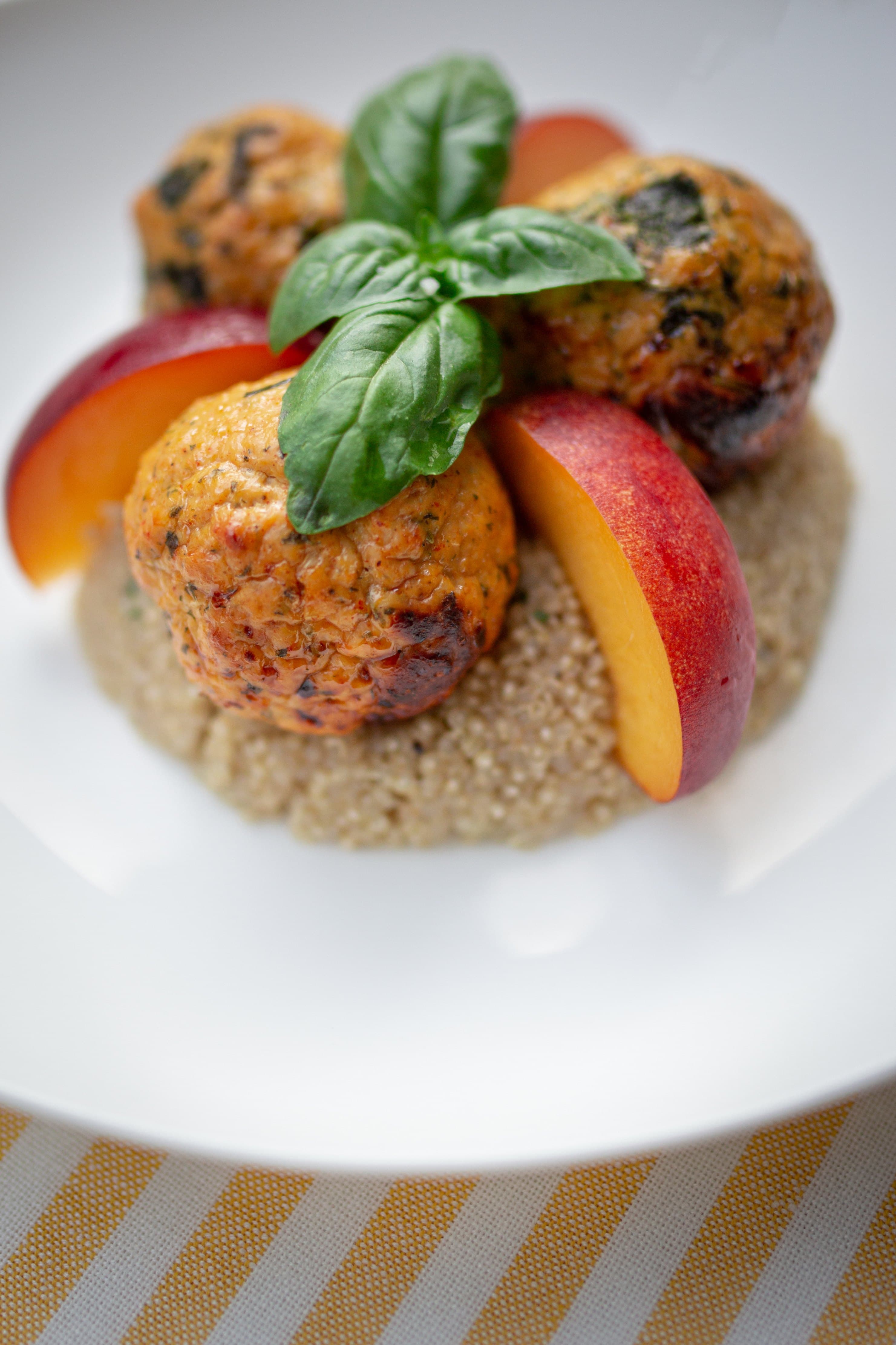 Chicken Meatballs with Herby Quinoa and Peaches Recipe Image