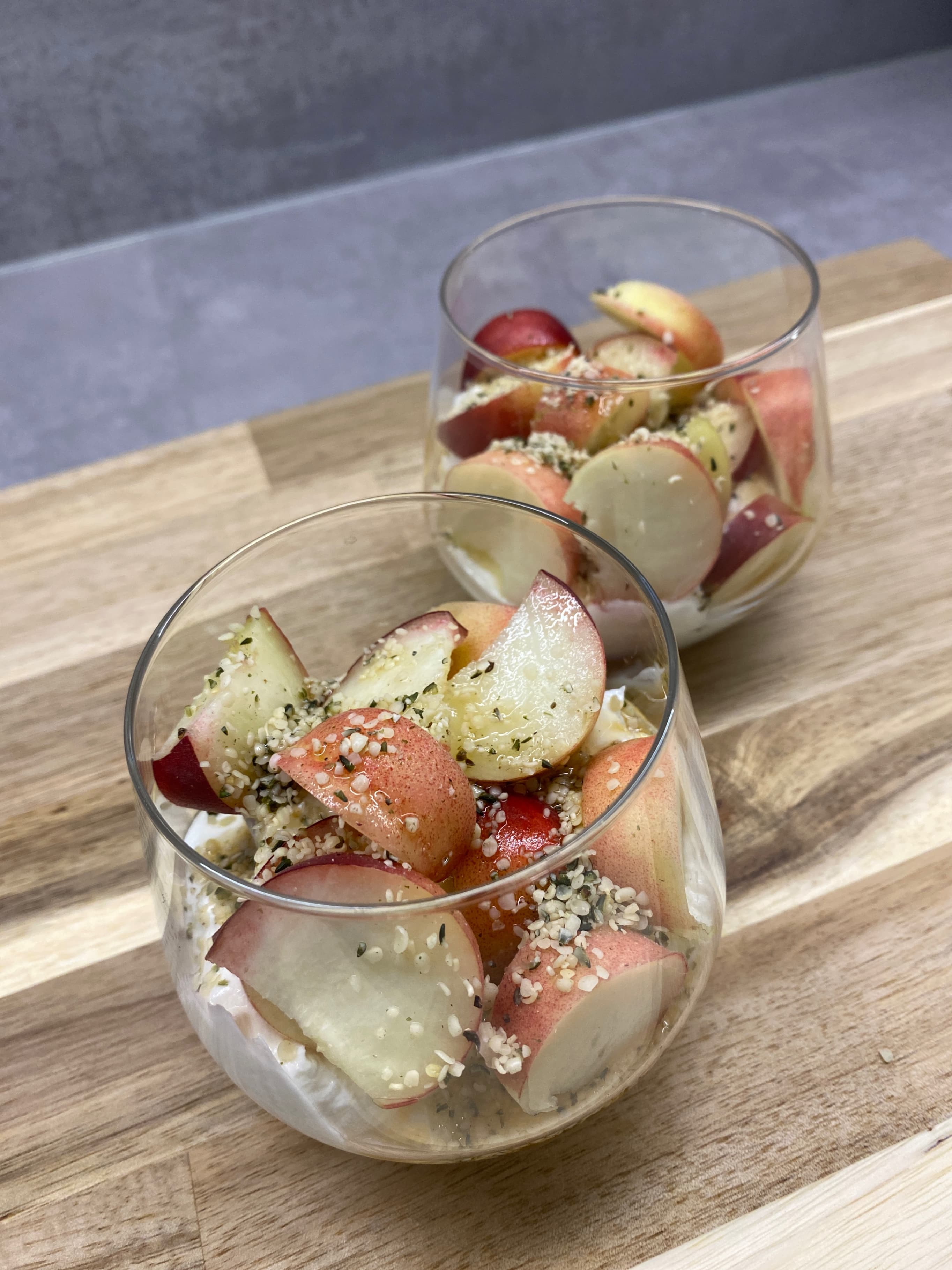 Quick & Healthy Peach Yogurt Snack with Hemp Seeds Recipe Image