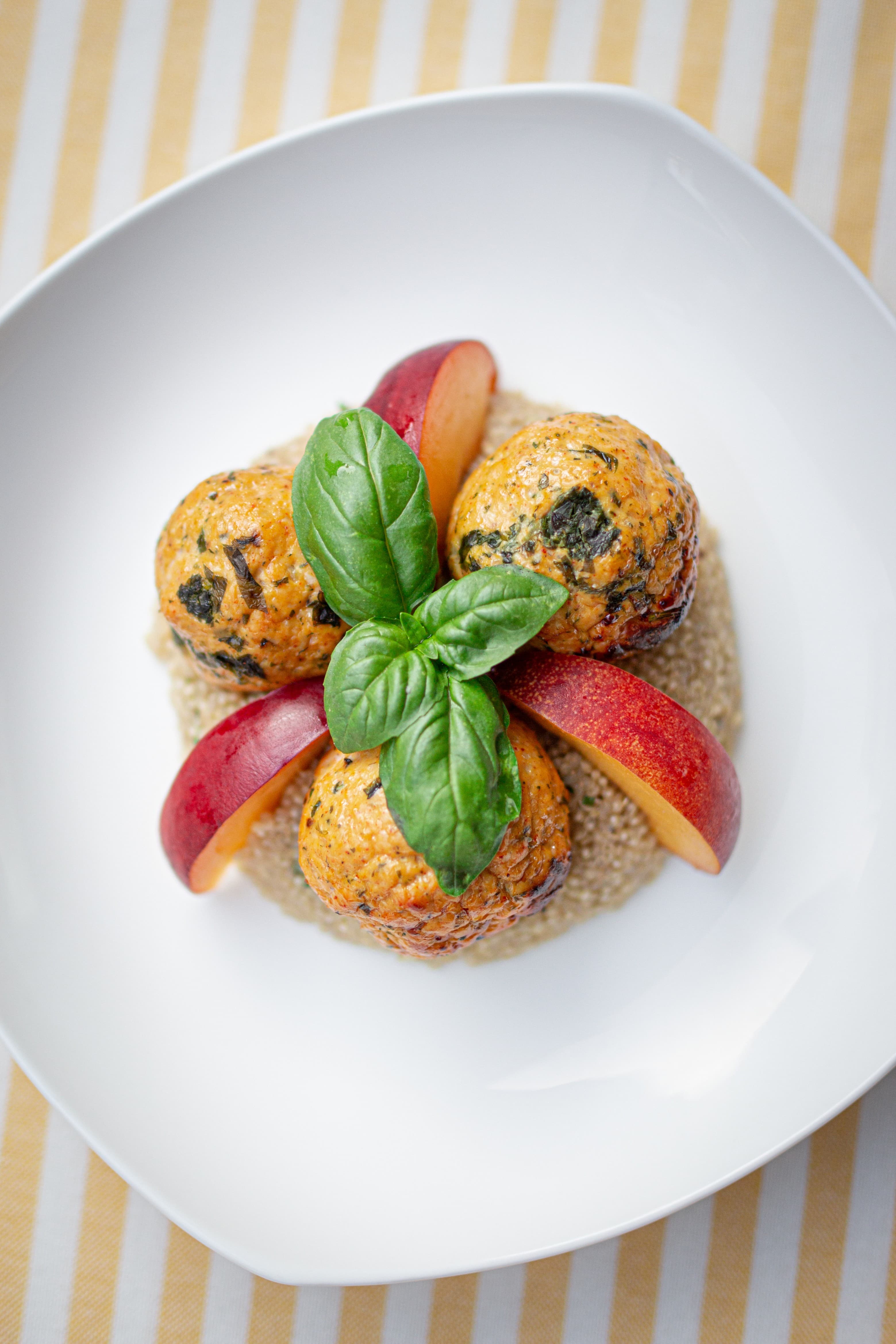 Chicken Meatballs with Herby Quinoa and Peaches Recipe Image
