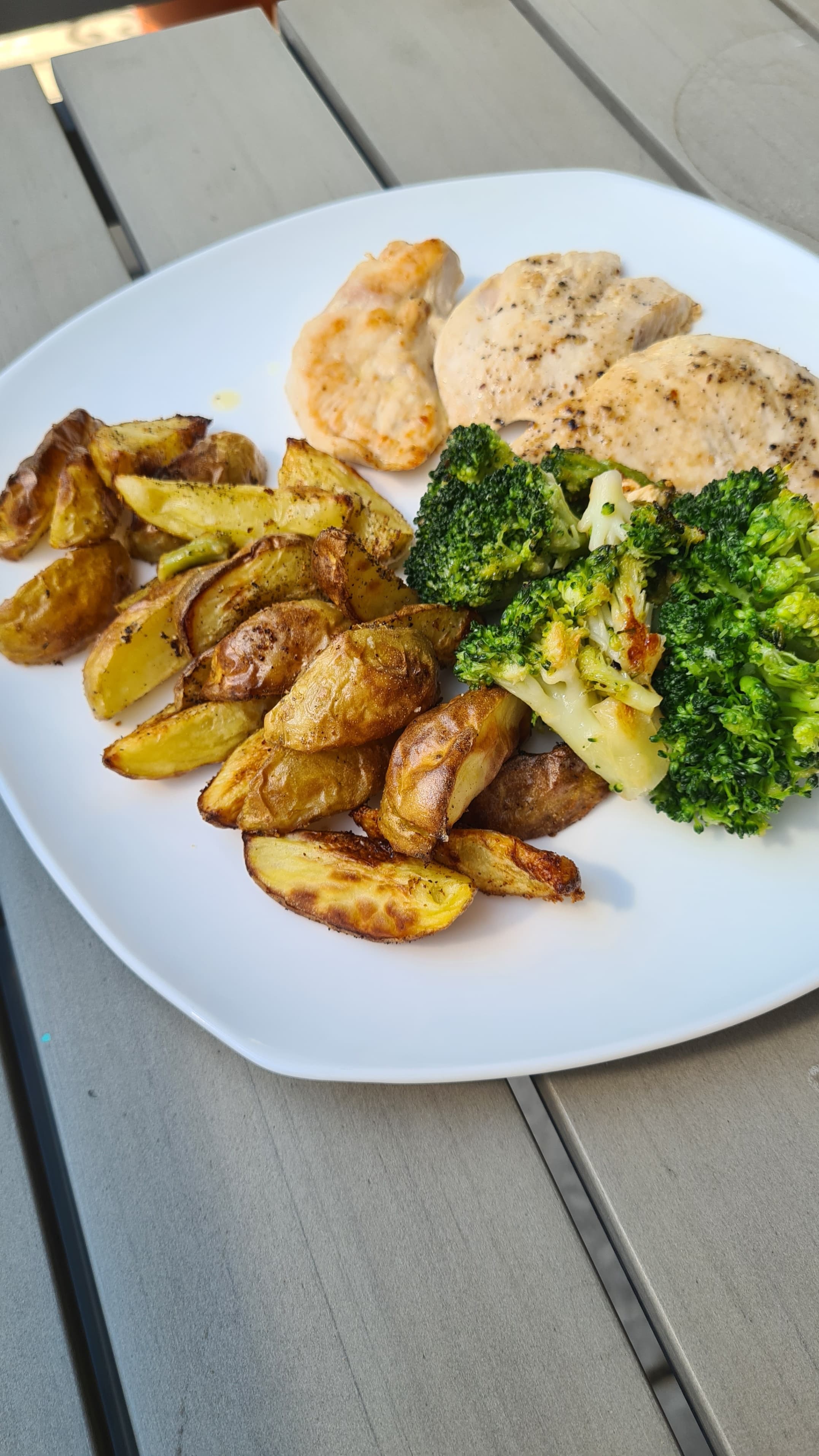 Pan-Fried Chicken, Baked Potatoes & Steamed Broccoli Recipe Image