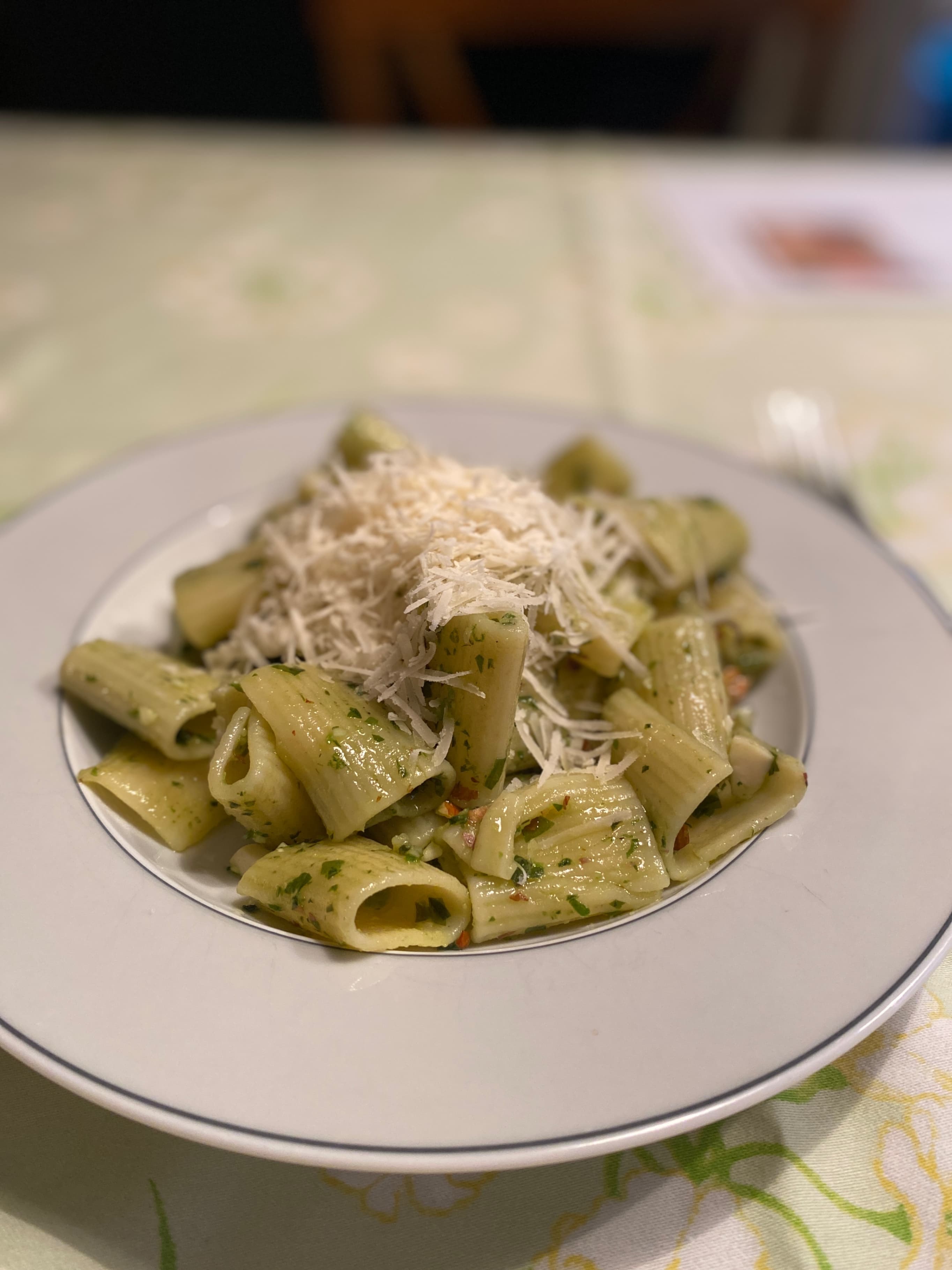 Tortiglioni with Wild Garlic Almond Pesto Recipe Image