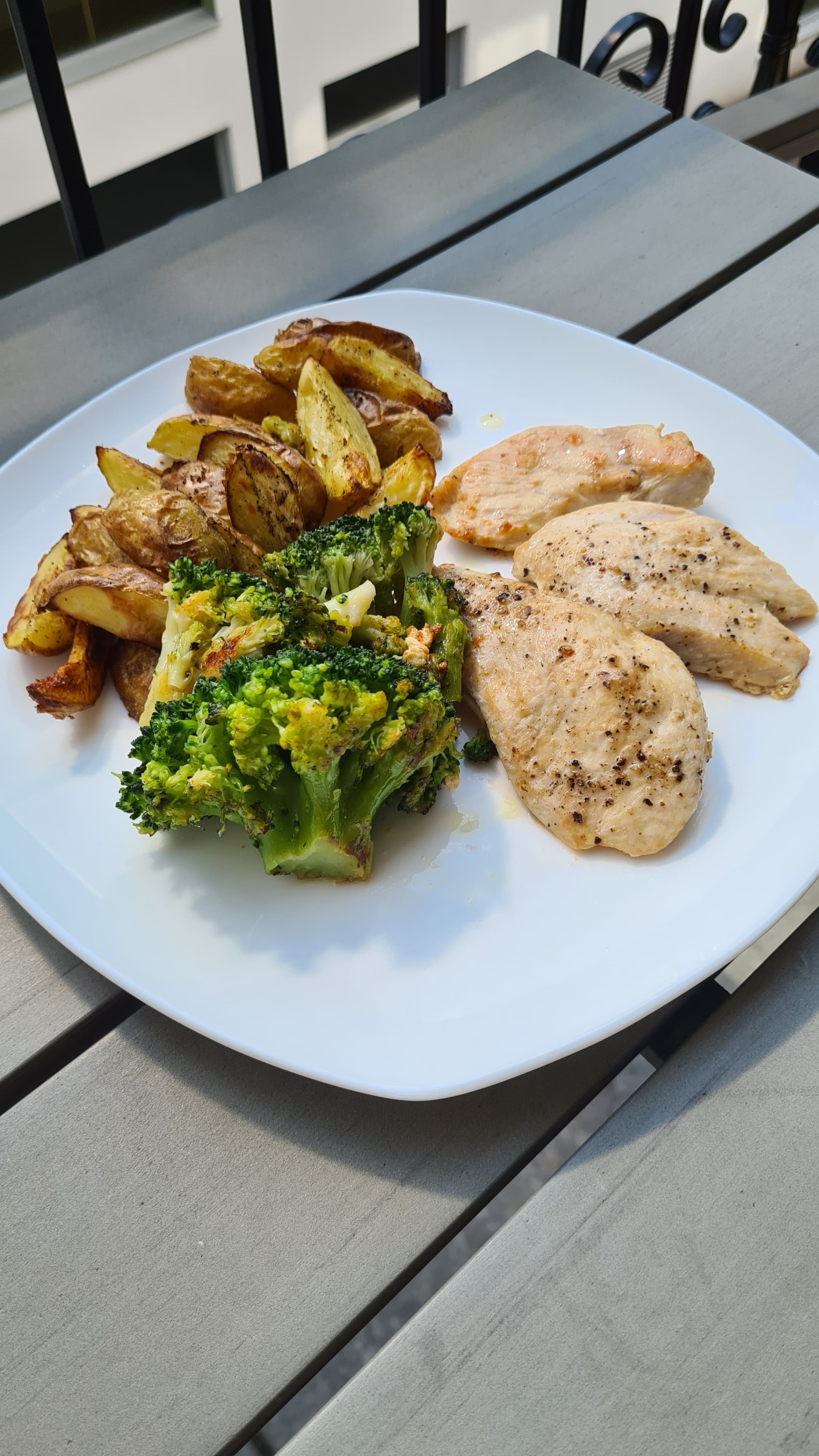 Pan-Fried Chicken, Baked Potatoes & Steamed Broccoli Recipe Image