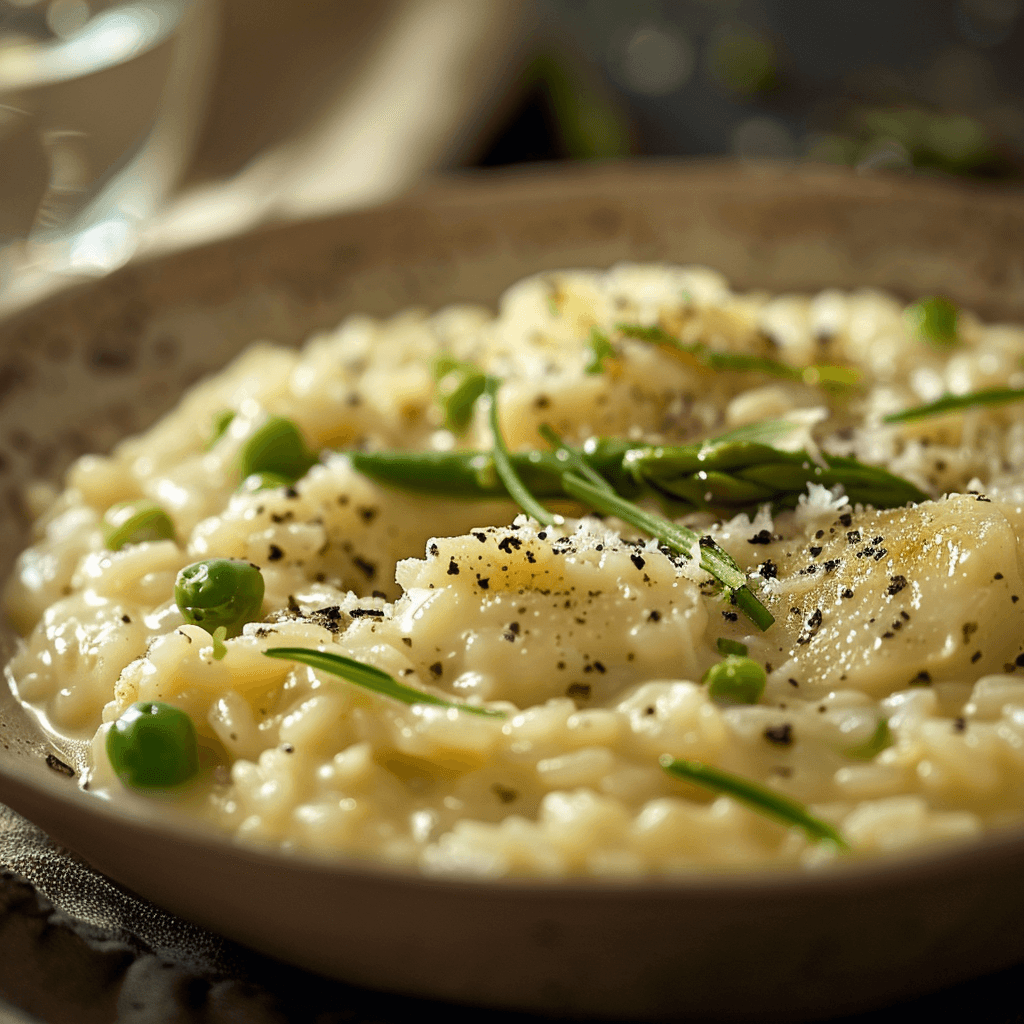 Recette Rocely de Risotto crémeux aux asperges vertes fraîches et parmesan, une tradition italienne revisitée