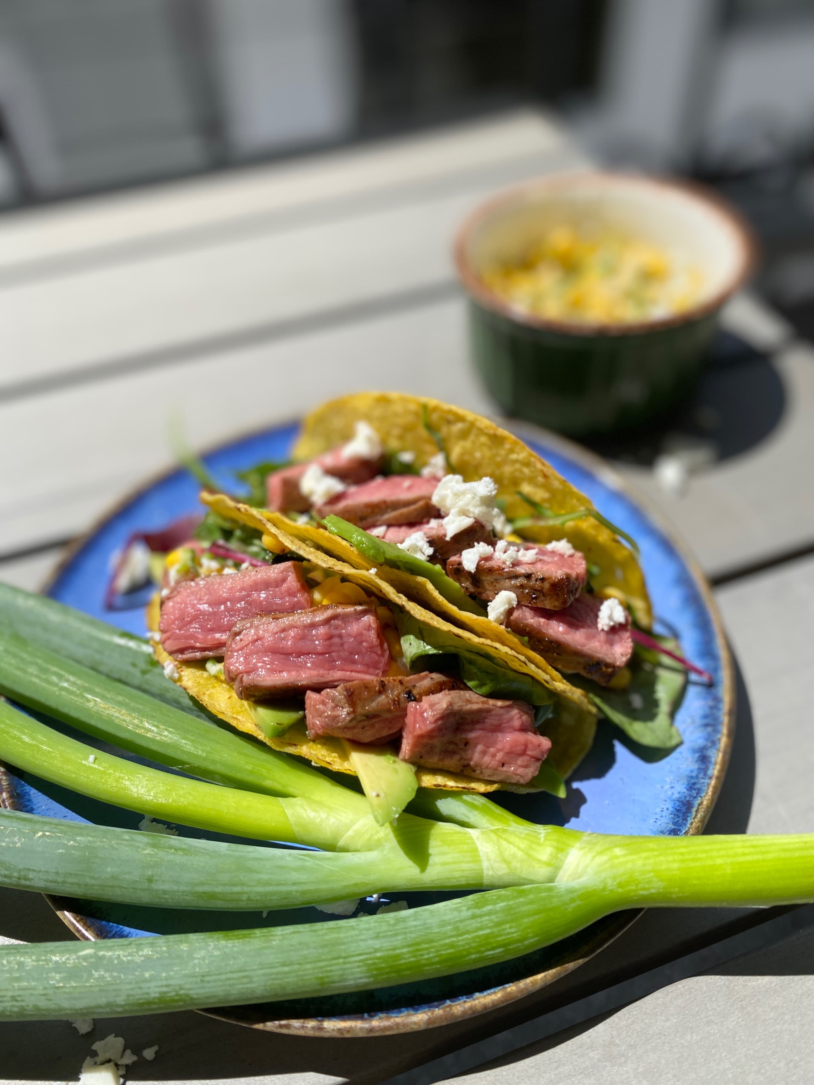 Beef Tacos with Street Corn and Avocado Recipe Image