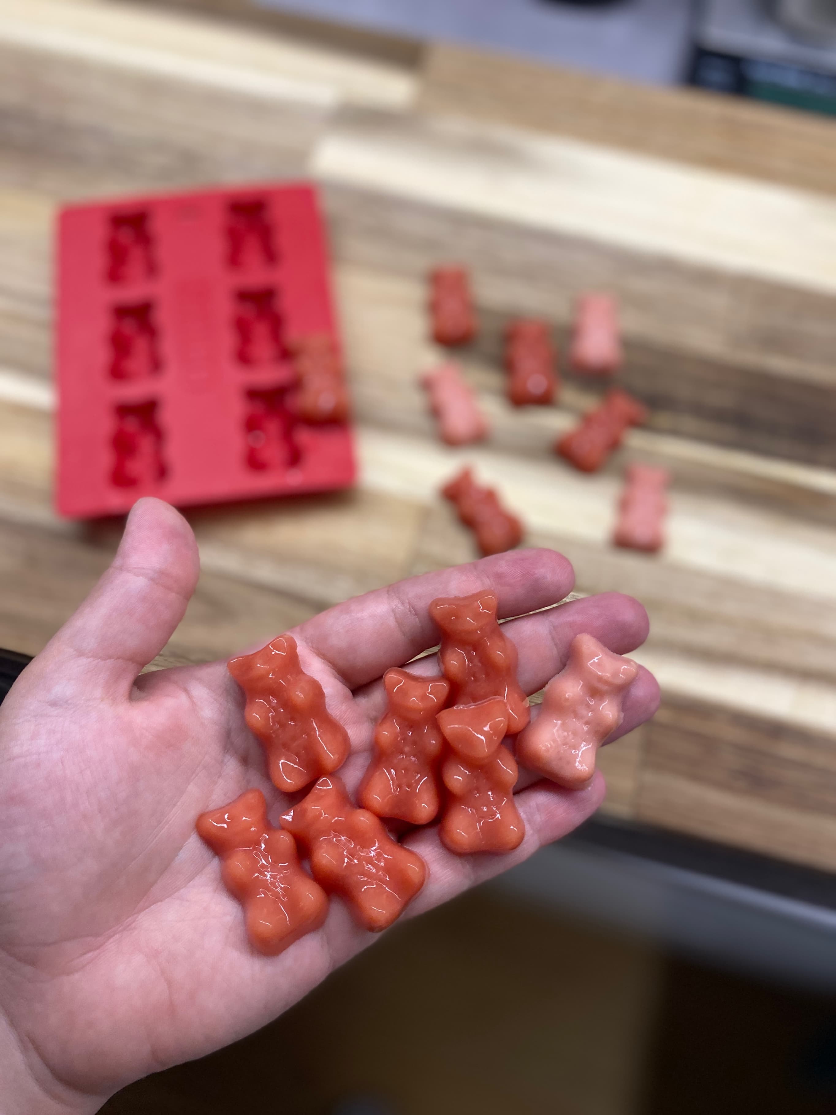 Homemade High-Protein Watermelon & Peach Gummy Bears Recipe Image