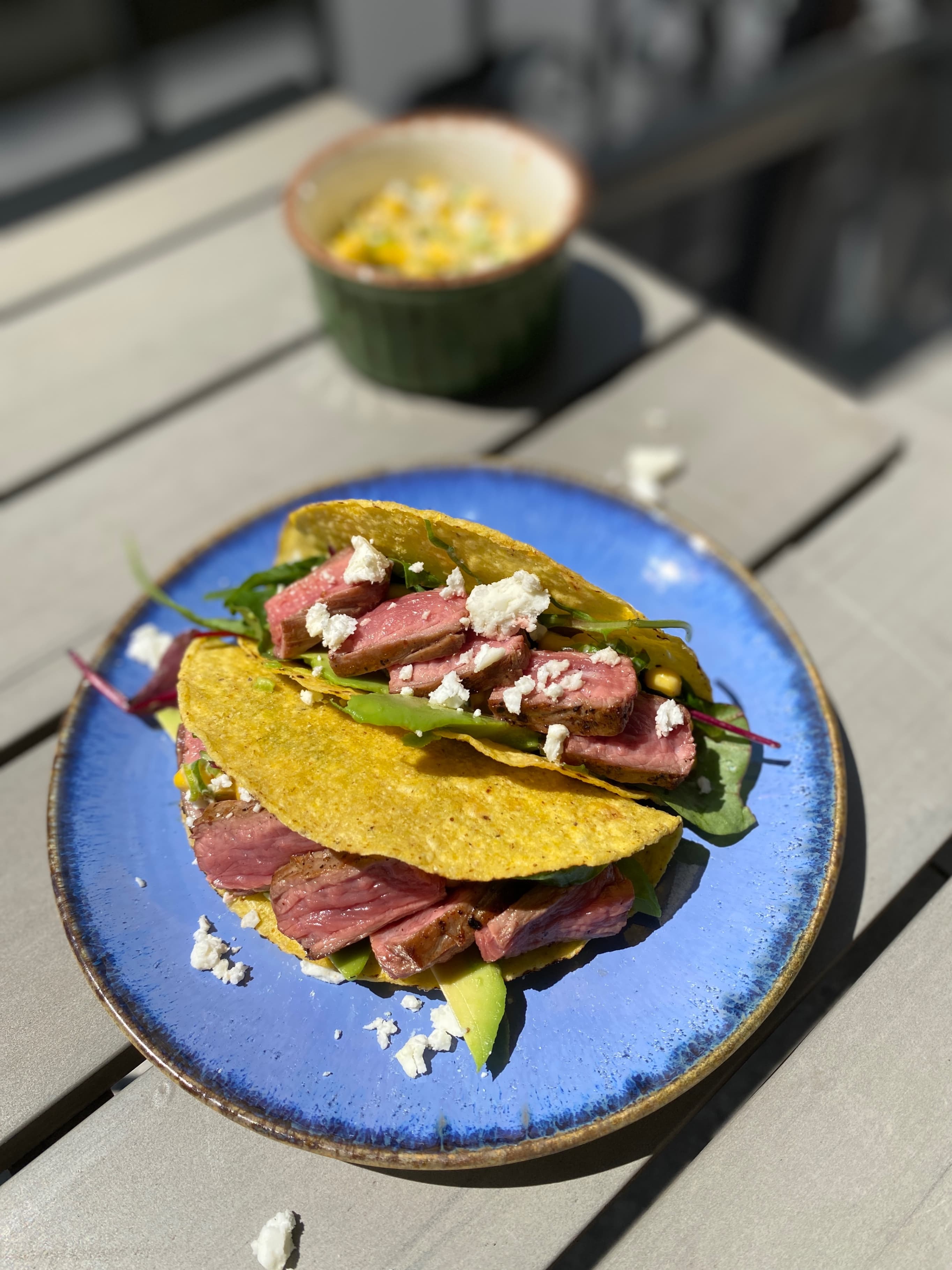 Beef Tacos with Street Corn and Avocado Recipe Image