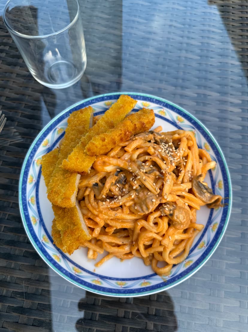 Creamy Gochujang Udon with Breaded Chicken Rocely Recipe