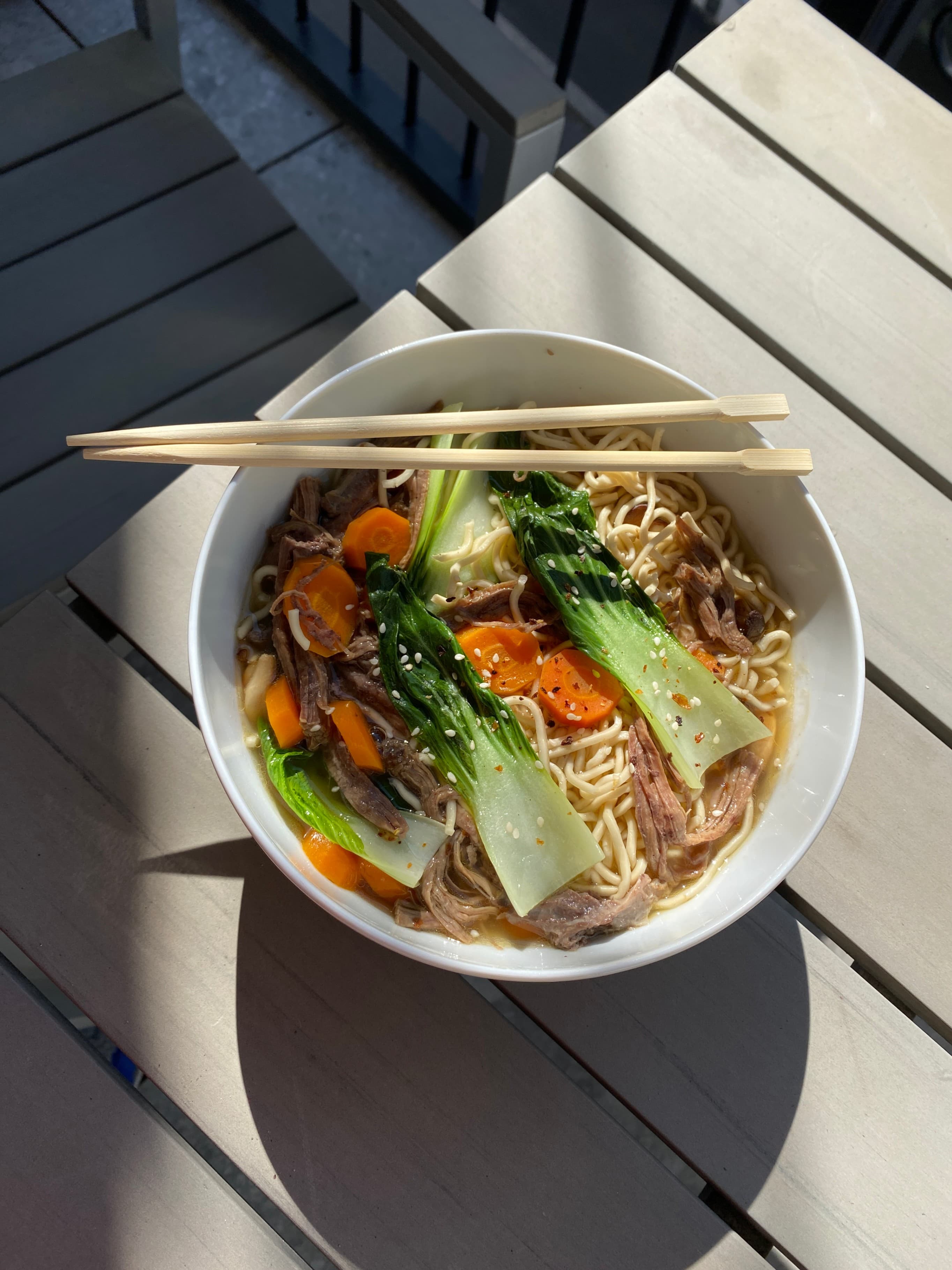 Ramen with Bok Choy and Pulled Beef Recipe Image