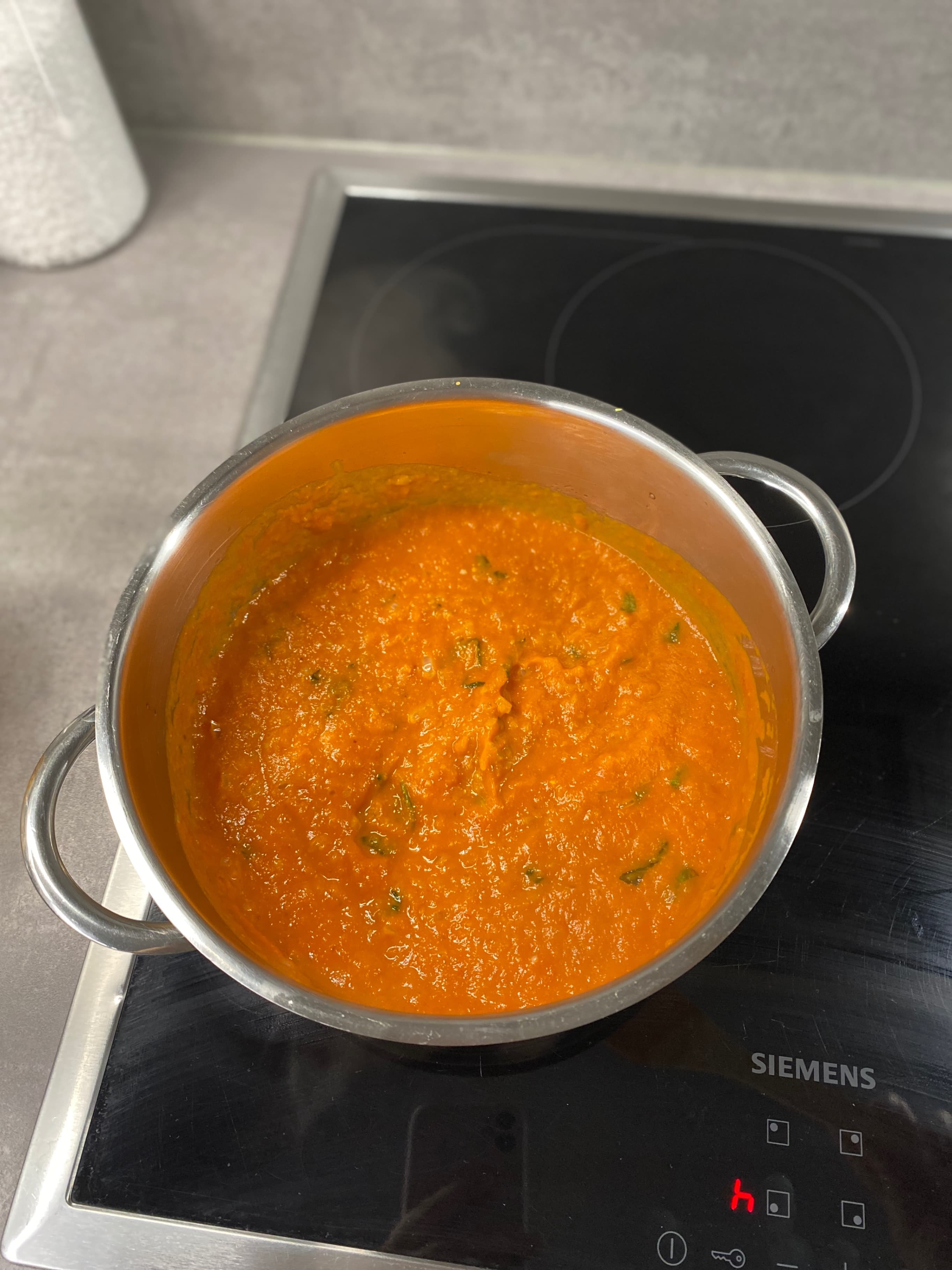 Roasted Red Pepper and Tomato Soup with Basil Recipe Image