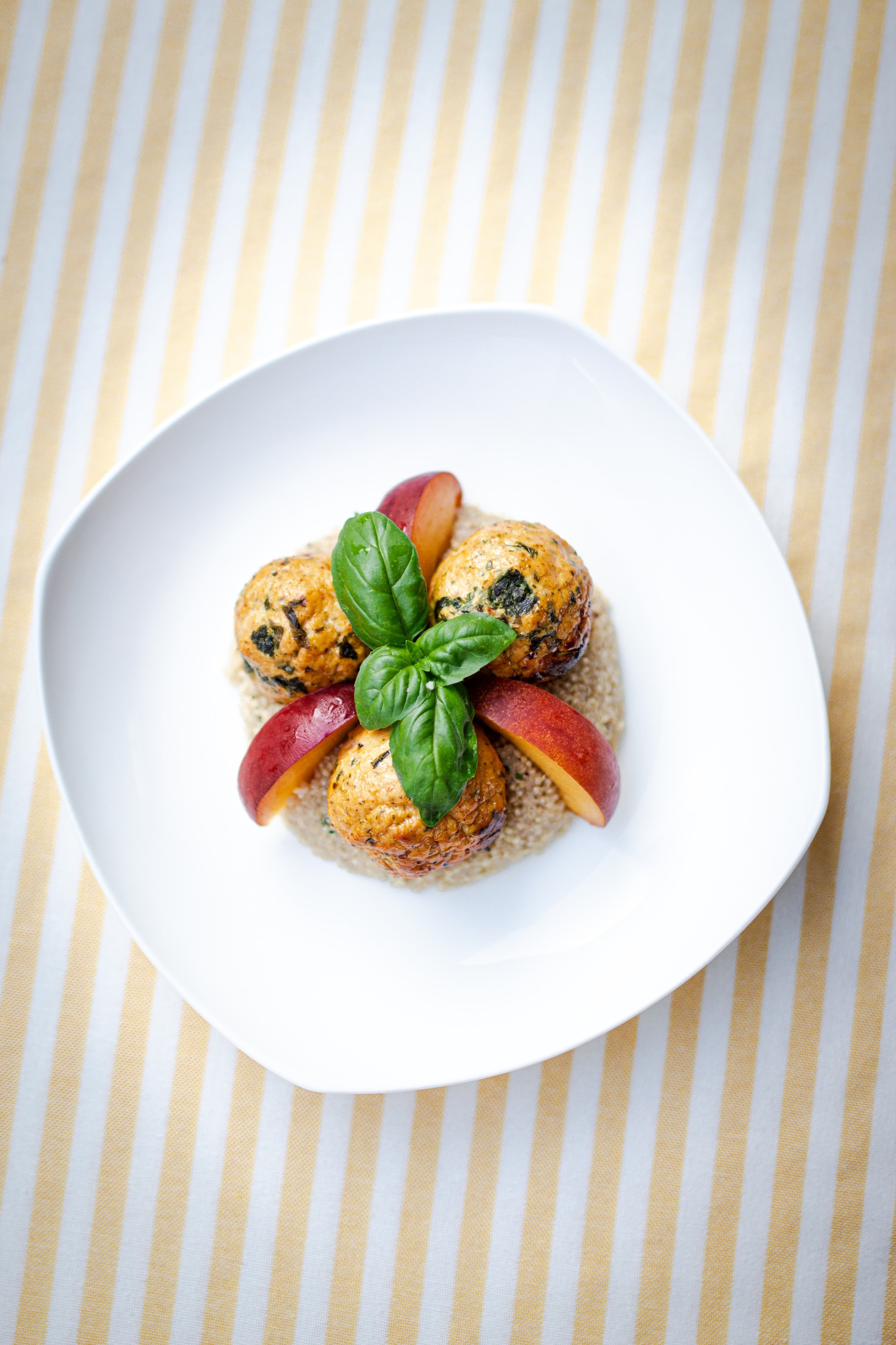 Chicken Meatballs with Herby Quinoa and Peaches Recipe Image