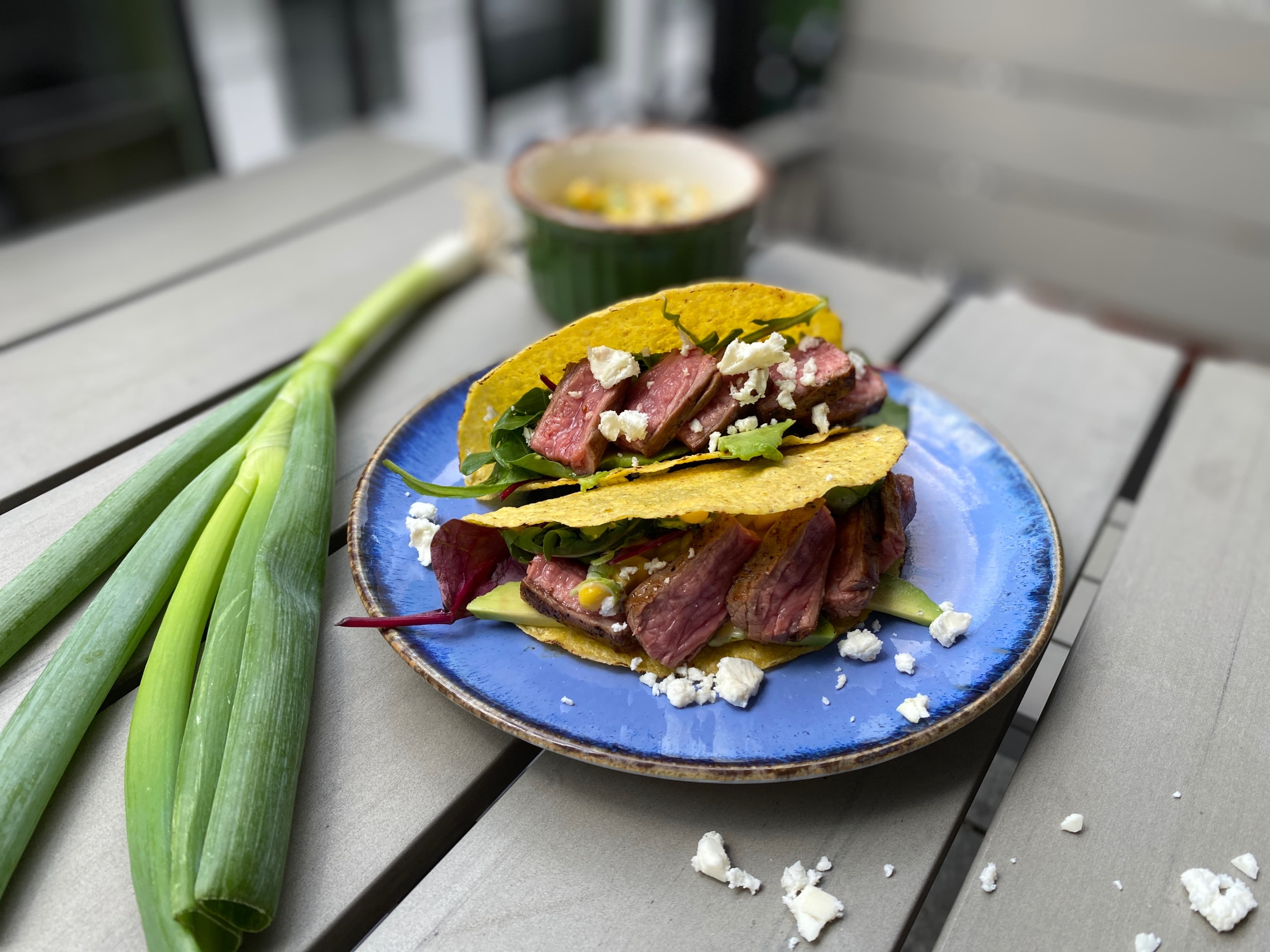 Beef Tacos with Street Corn and Avocado Recipe Image