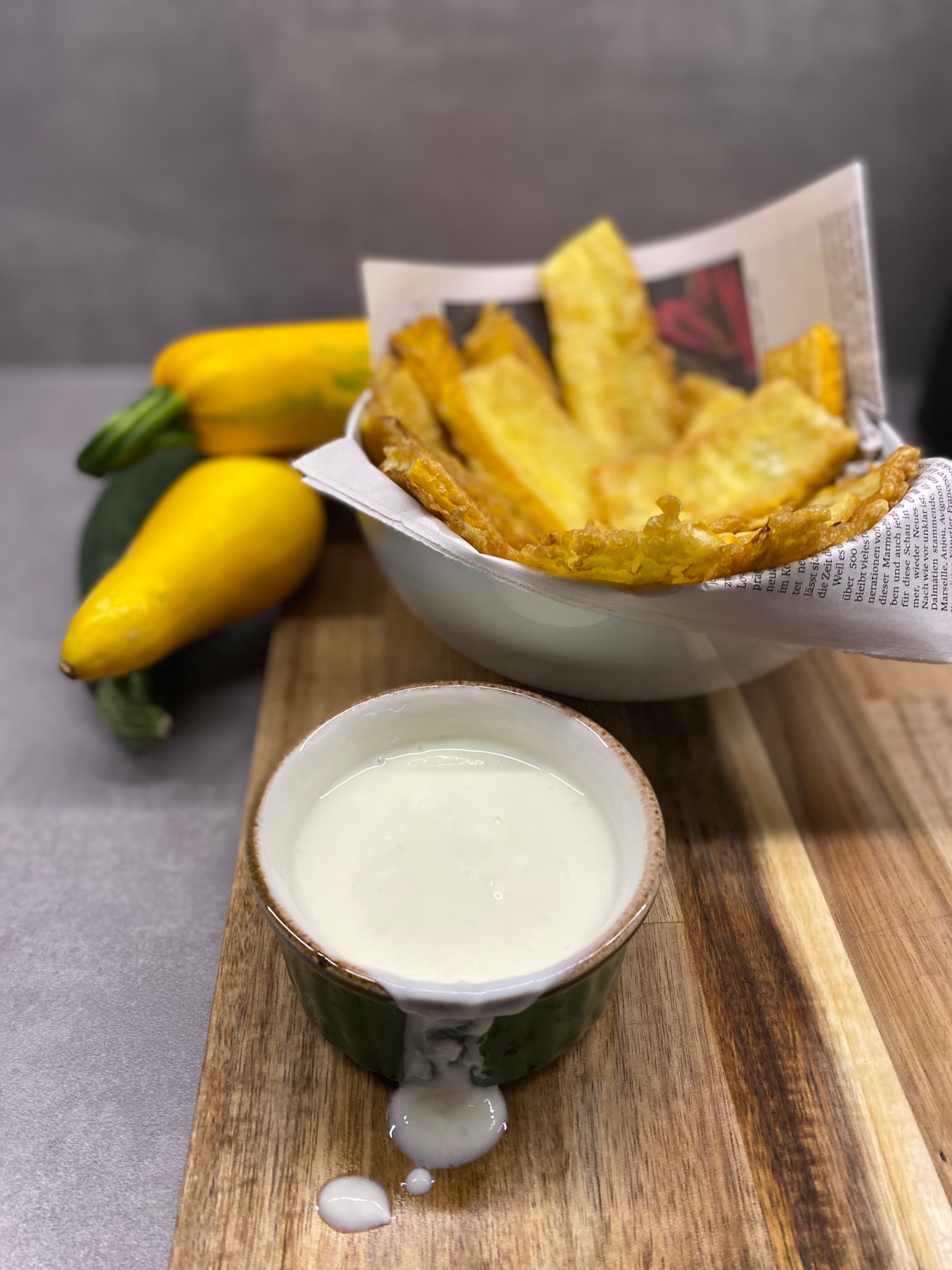 Crispy Golden Fried Zucchini with Yogurt-Garlic Dip Recipe Image