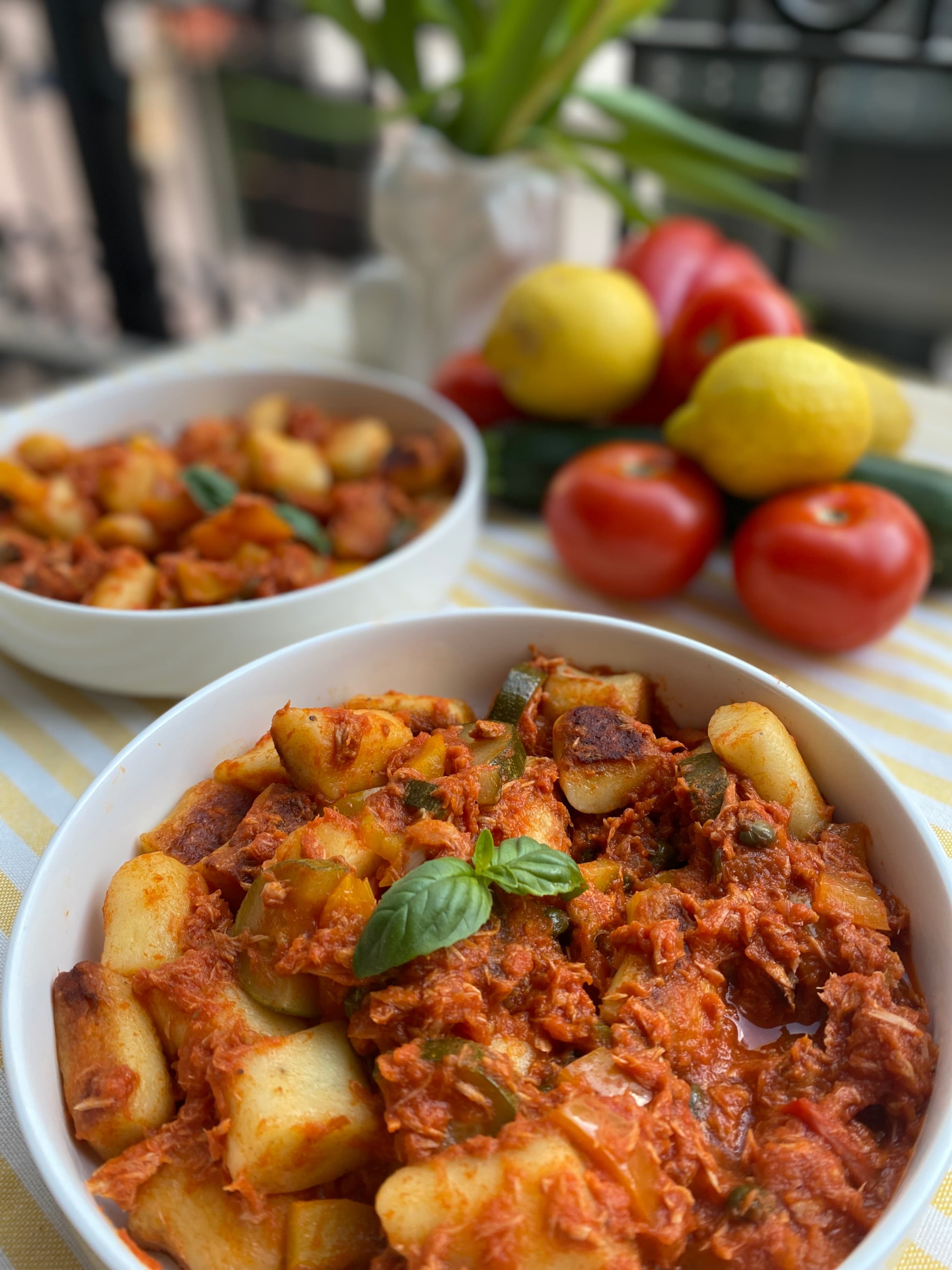 Crispy Gnocchi with Tuna and Tomato Vegetable Sauce Recipe Image