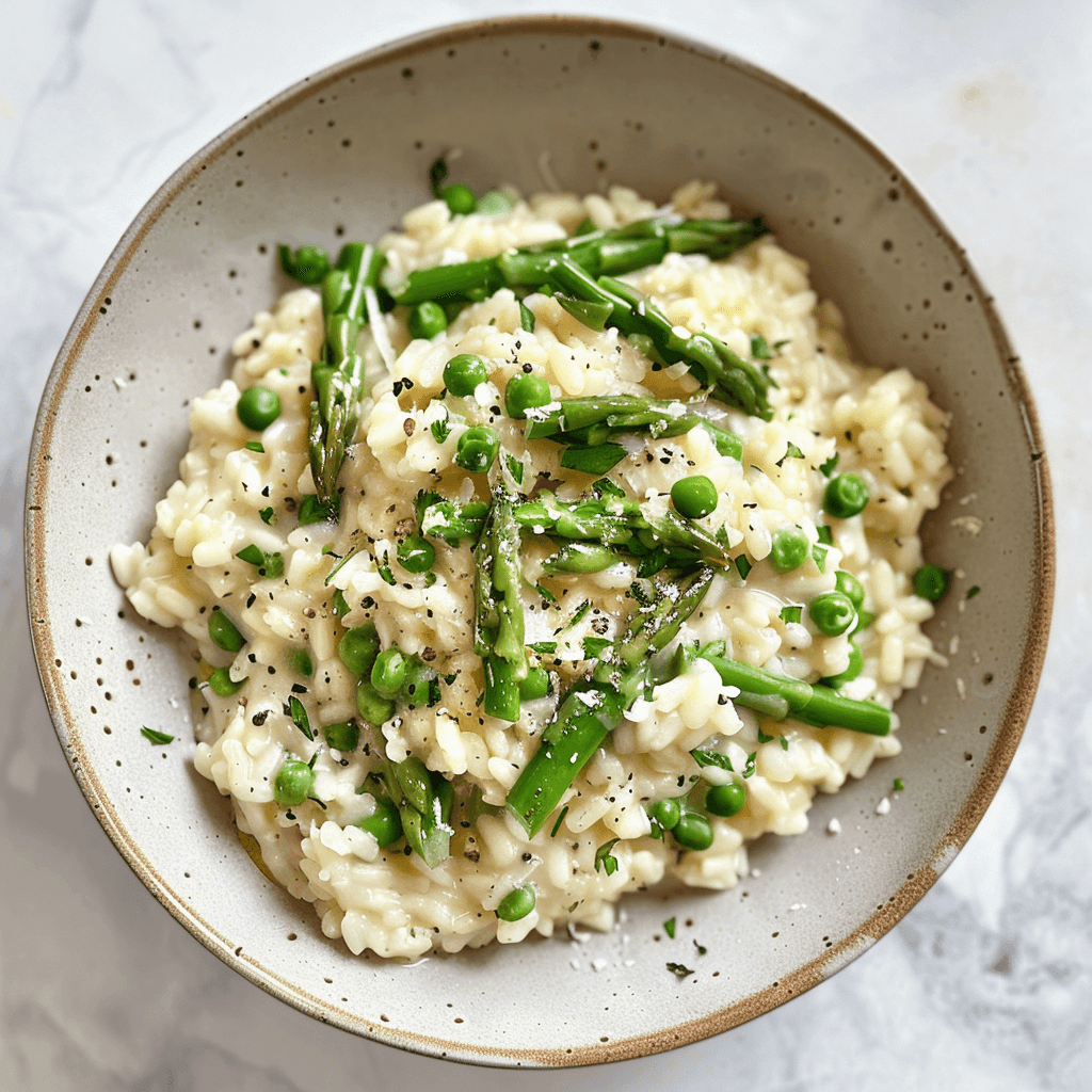 Creamy Risotto with Fresh Green Asparagus and Parmesan, a Reimagined Italian Tradition Recipe Image