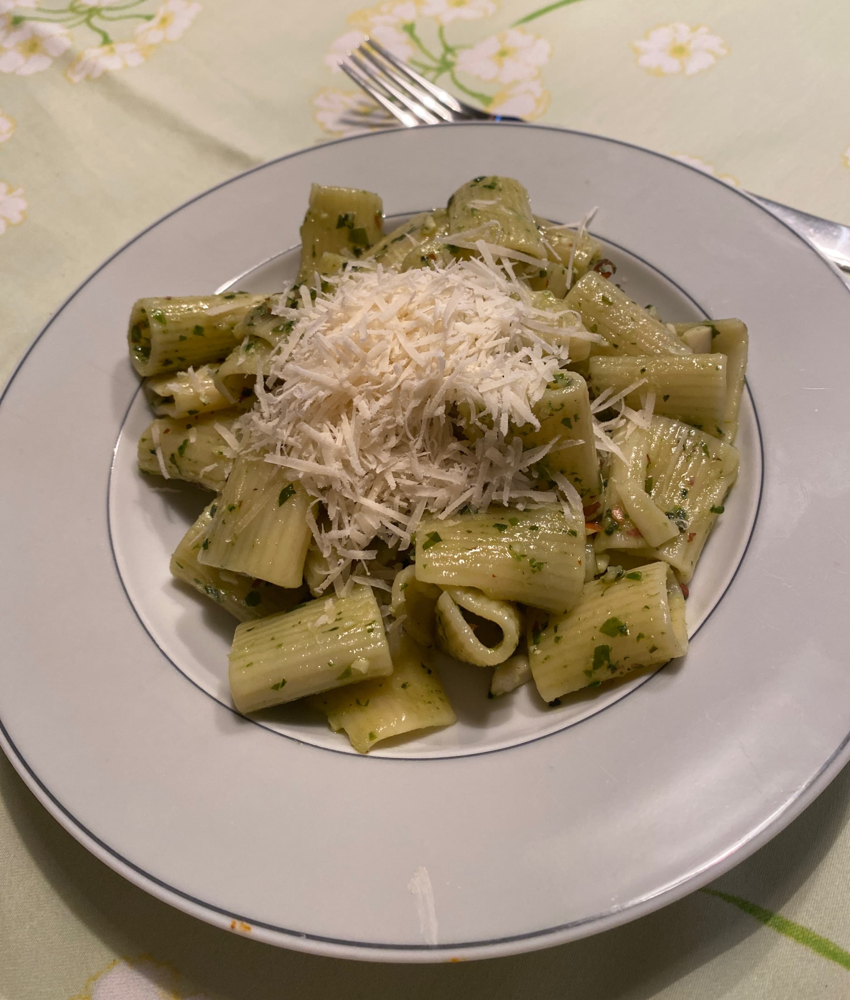 Tortiglioni with Wild Garlic Almond Pesto Recipe Image
