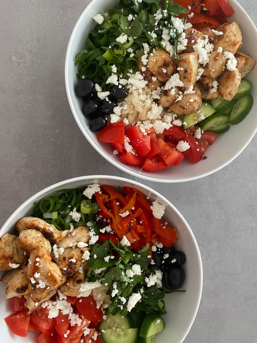 Mediterranean Chicken Couscous Bowl with Grilled Peppers and Feta Rocely Recipe
