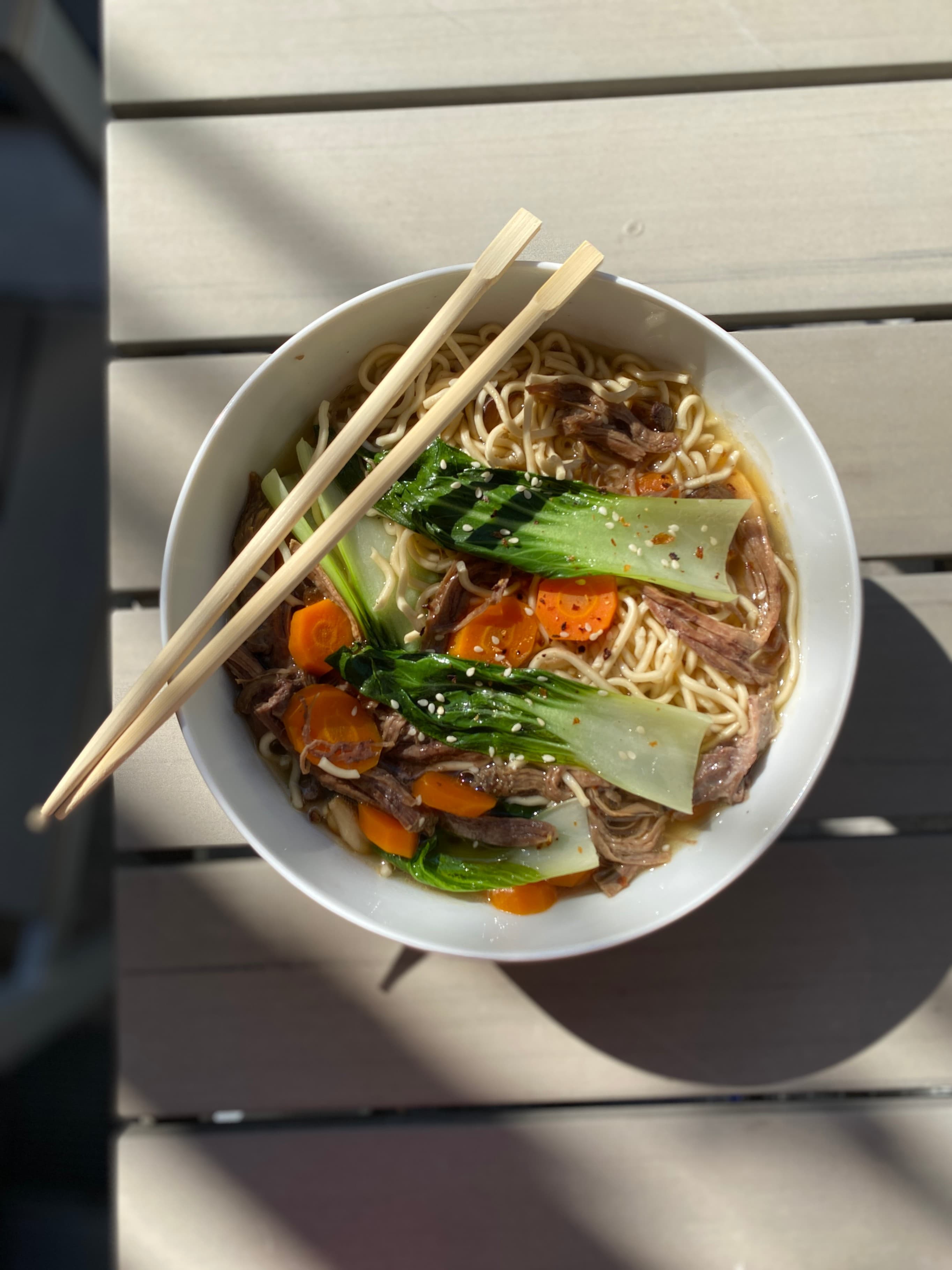 Ramen with Bok Choy and Pulled Beef Recipe Image